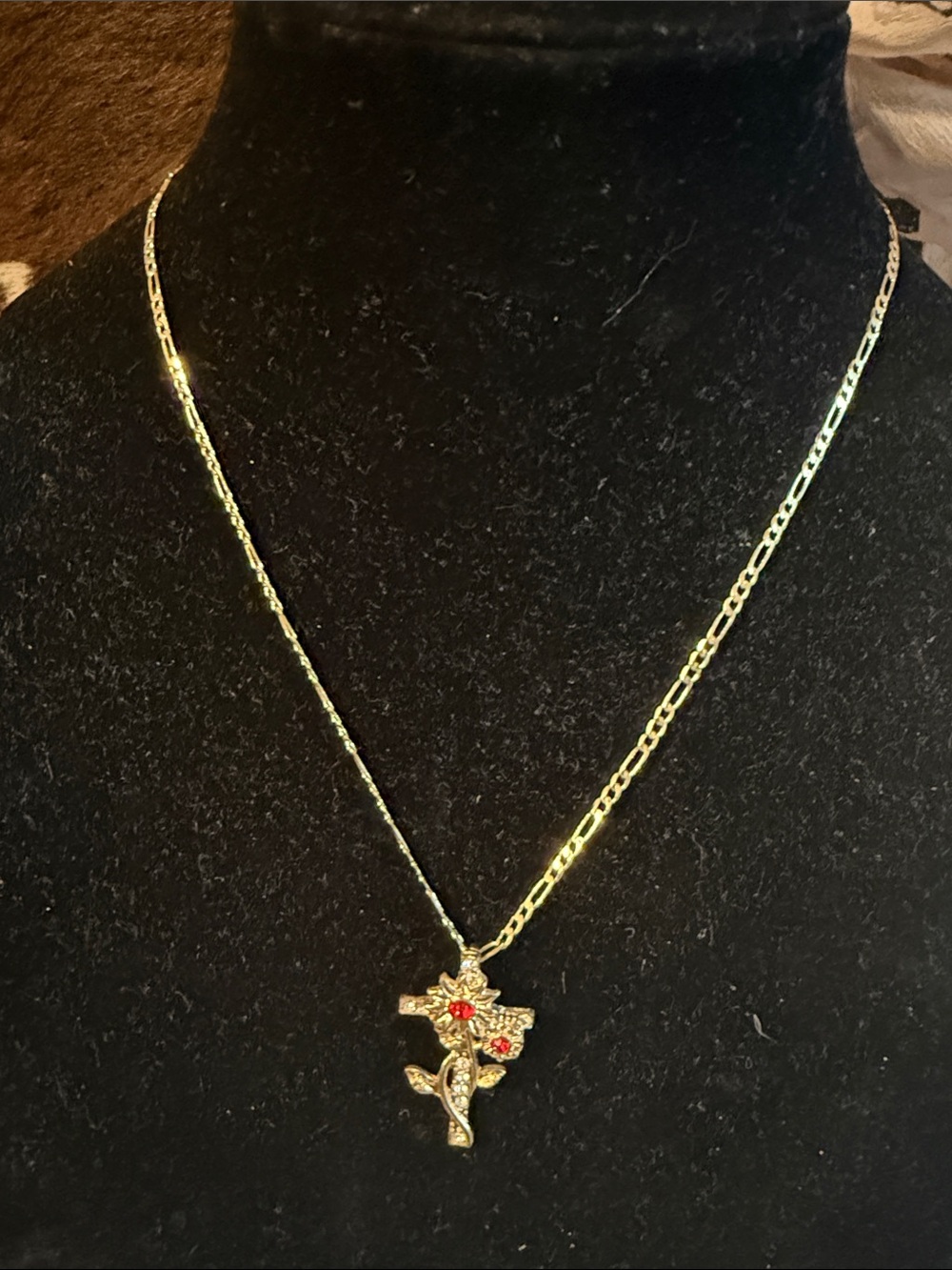 Gold Cross Pendant Necklace with Red Stone Accents  Stainless  - Women Jewelry